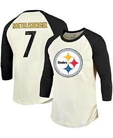 Men's Ben Roethlisberger Cream, Black Pittsburgh Steelers Player Name Number Raglan 3/4 Sleeve T-shirt