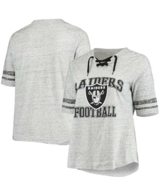 Las Vegas Raiders Women's Plus Size Lace-Up V-Neck T-Shirt - Heathered Gray