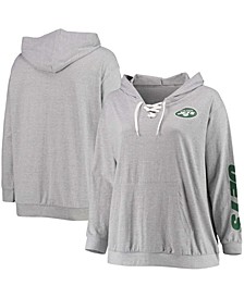 Women's Plus Size Heathered Gray New York Jets Lace-Up Pullover Hoodie
