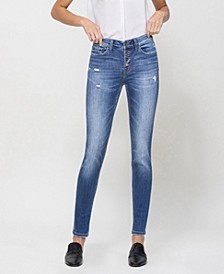 Women's High Rise Button Up Distressed Hem Ankle Skinny Jeans