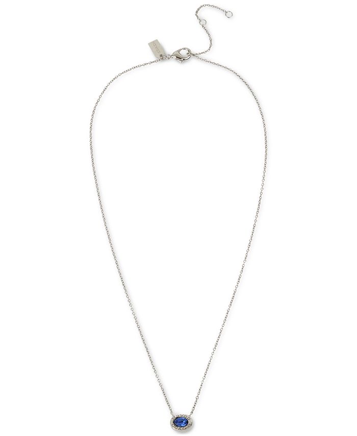COACH Silver-Tone Signature Logo & Oval Crystal Pendant Necklace, 16 ...