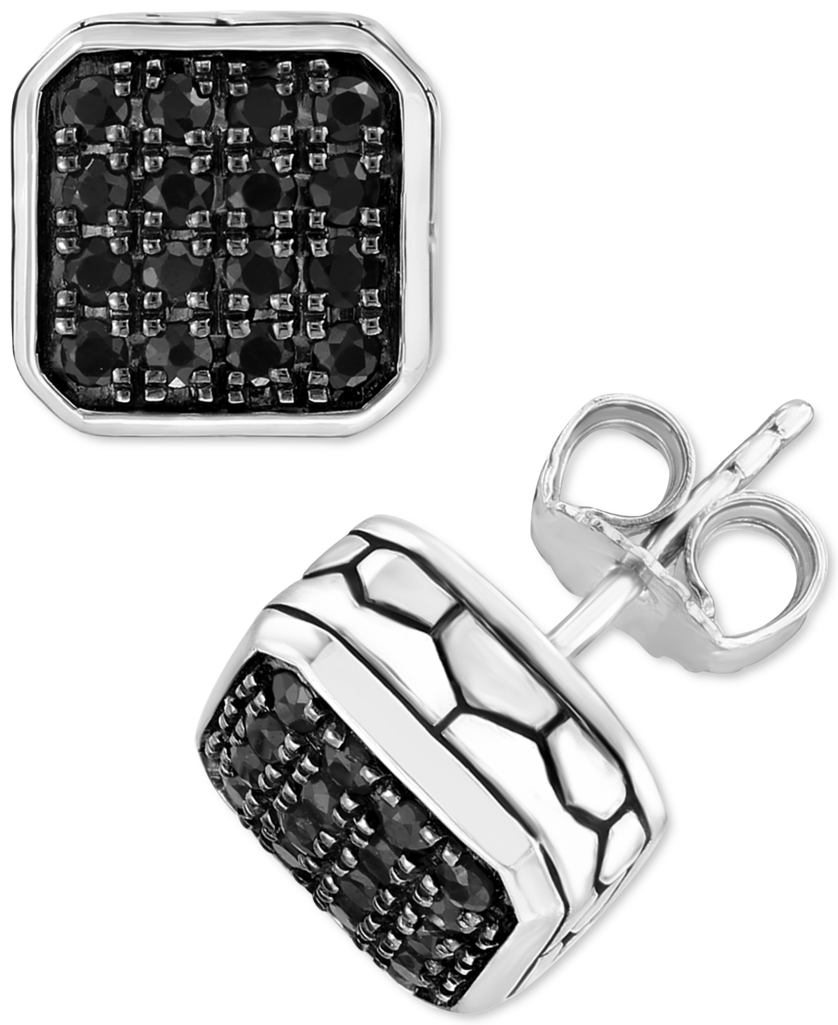 Effy Men's Black Sapphire Stud Earrings (5/8 ct. t.w.) in Sterling Silver - Sterling Silver