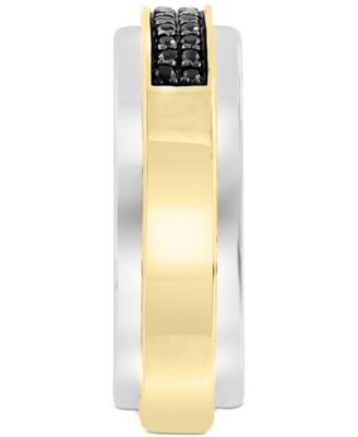 EFFY&reg; Men's Black Sapphire Horizontal Cluster Ring (1/3 ct. t.w.) in Sterling Silver & 14k Gold-Plate