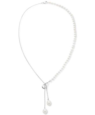Cultured Freshwater Pearl (4-4-1/2mm & 7-7-1/2mm) 18" Lariat Necklace in Sterling Silver