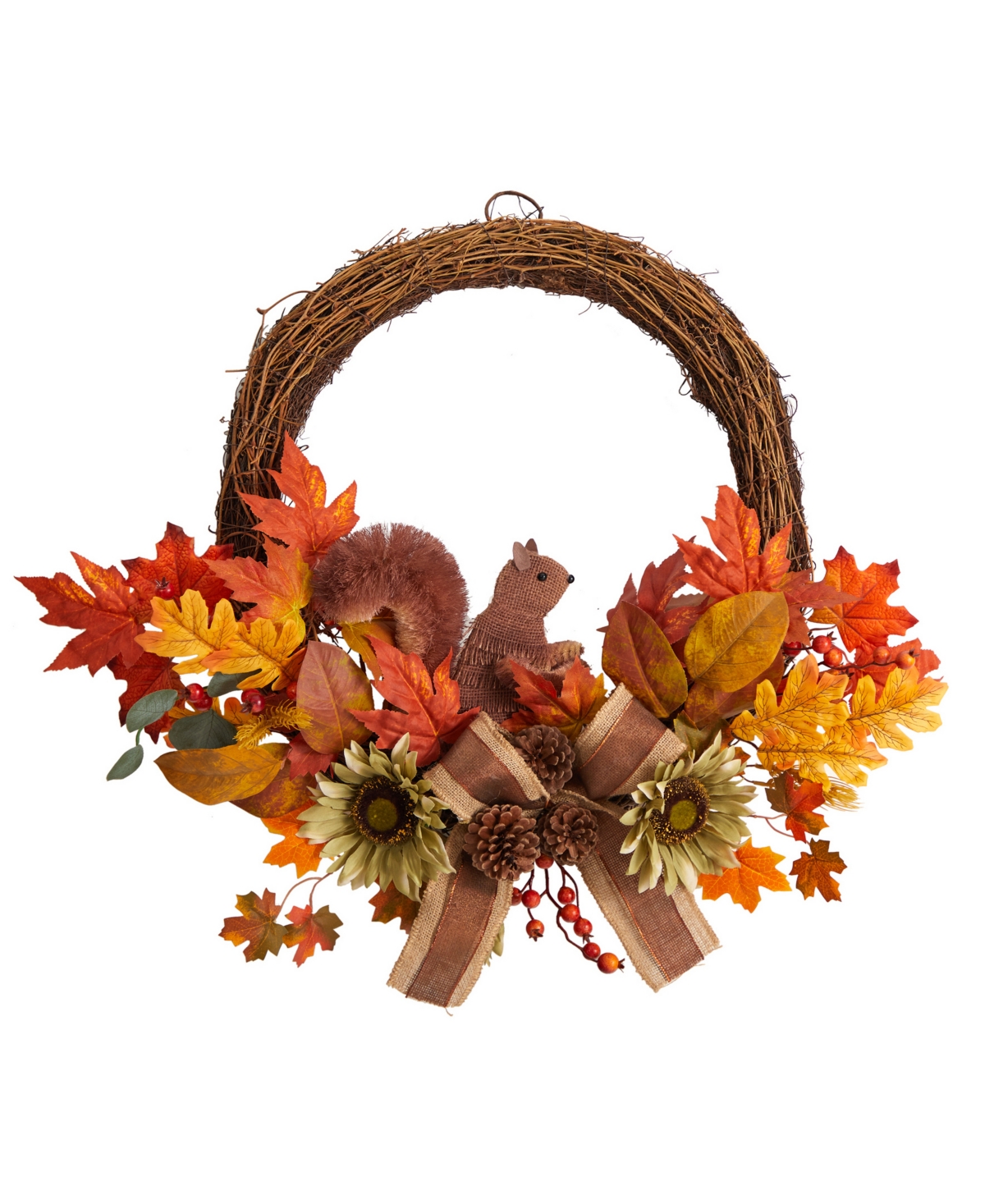 26" Fall Harvest Artificial Autumn Wreath with Twig Base and Bunny - Orange