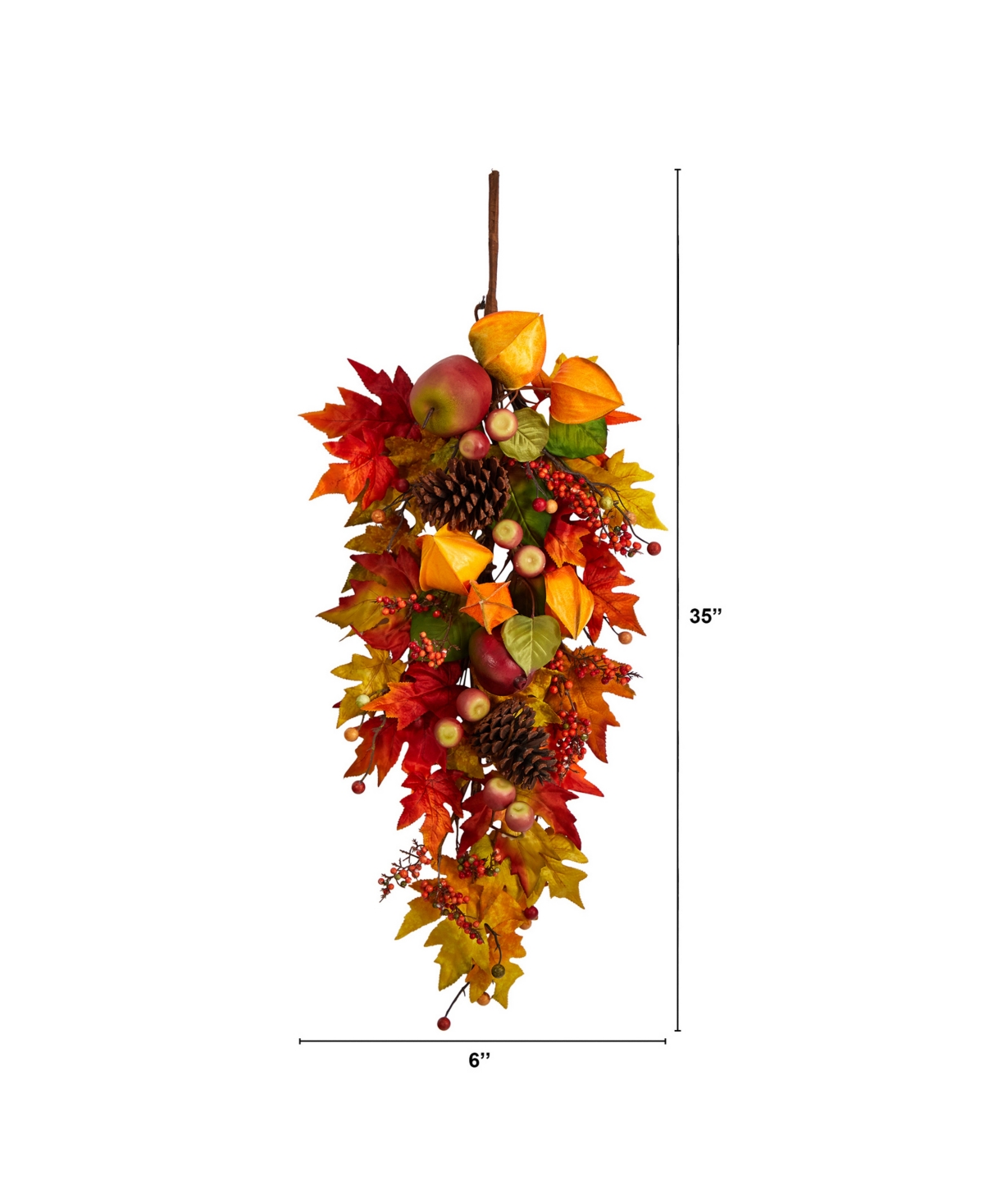 Nearly Natural 35" Autumn Maple Leaf And Berries Fall Teardrop In Orange