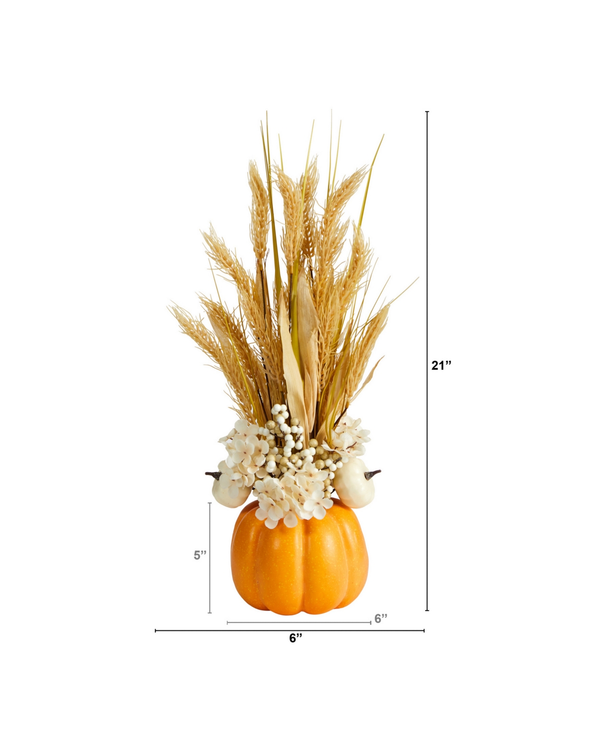 NEARLY NATURAL 21" AUTUMN DRIED WHEAT AND PUMPKIN ARTIFICIAL FALL ARRANGEMENT IN DECORATIVE PUMPKIN VASE 