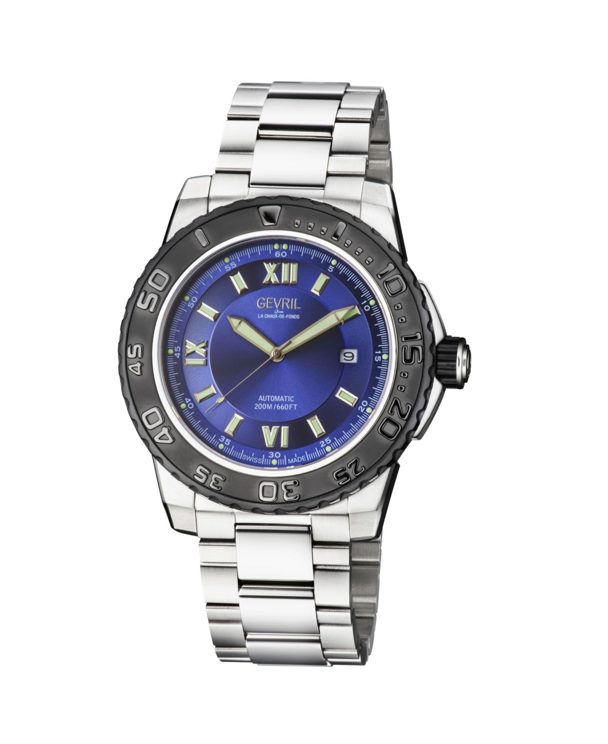 Gevril Men's Seacloud Silver-Tone Stainless Steel Swiss Automatic Bracelet Watch 45mm