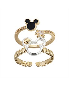 Gold Flash-Plated Crystal Enamel Mickey Mouse Adjustable Ring Set