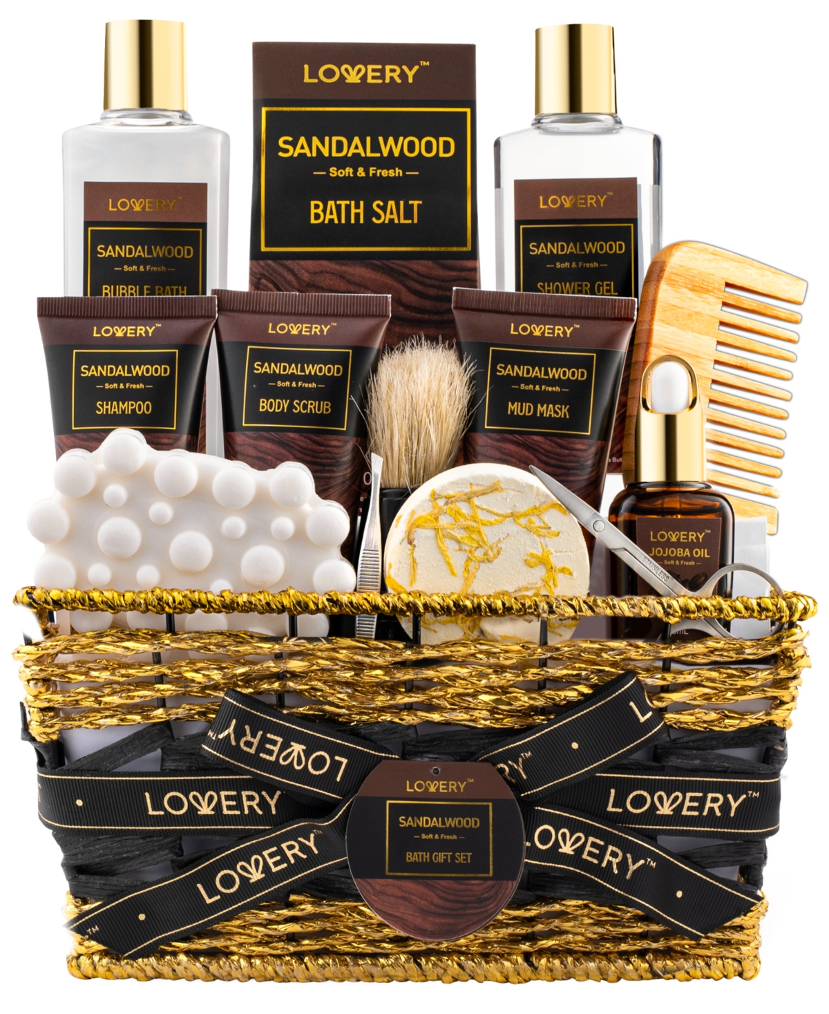 Lovery Body Care Gift Set, Sandalwood Bath Gift Set, Grooming Self Care Kit, 14 Piece