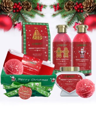 Strawberry Sandalwood Christmas Gift Set, Bath and Body Care Gift Package, 8 Piece