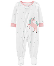 Toddler Girls Unicorn Fleece Footed Pajamas