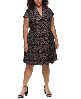 Vince Camuto Plus Size Flocked Fit & Flare Dress - Macy's