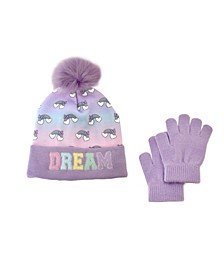 Big Girls Rainbow Dream Pom Pom Hat and Gloves Set, 2 Piece