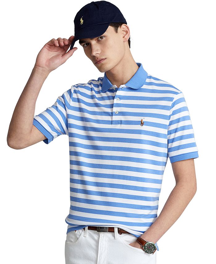 Men's Classic Fit Soft Cotton Striped Polo Shirt