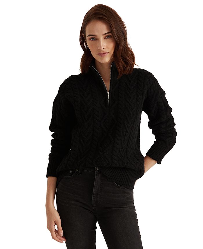 Lauren Ralph Lauren Cable-Knit Quarter-Zip Sweater & Reviews - Sweaters -  Women - Macy's