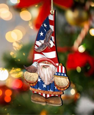 2 Piece Patriotic Dwarf Wood Ornaments Set