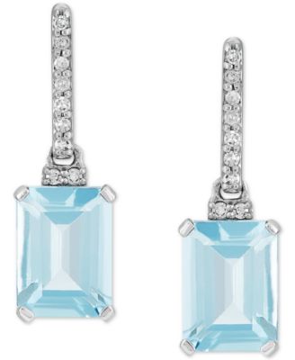 Macy's - Aquamarine (1-3/4 ct. t.w.) & Diamond (1/20 ct. t.w.) Drop Earrings in 14k White Gold