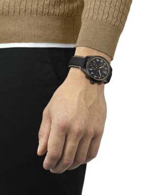 Men's Swiss Chronograph XL Vintage Black Leather Strap Watch 45mm