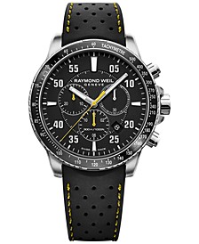 Men's Swiss Chronograph Tango Black Perforated Rubber Strap Watch 43mm