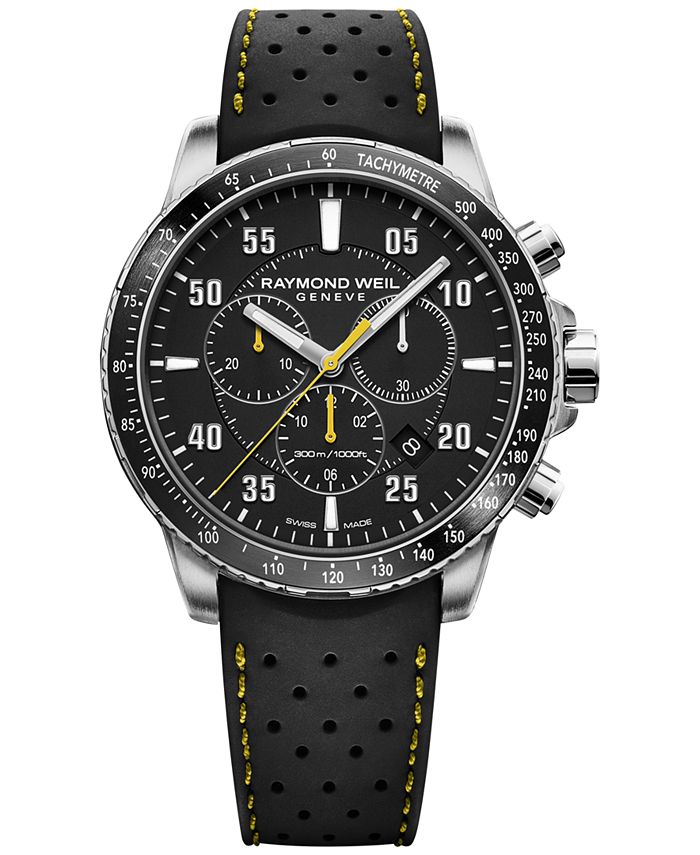Raymond Weil - Men's Swiss Chronograph Tango Black Perforated Rubber Strap Watch 43mm