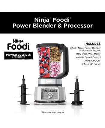 Restored Ninja Foodi SS201 Power Blender & Processor. 3in1 1400WP  smartTORQUE 6 Auto IQ Presets (Refurbished) 