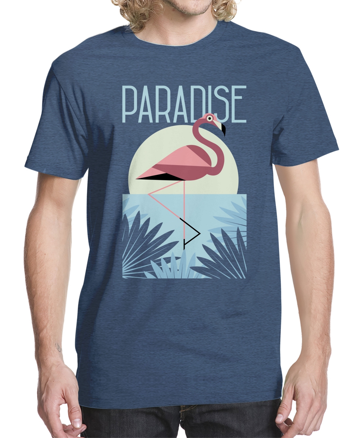 Men's Flamingo Palms Paradise Graphic T-shirt - Heather Indigo