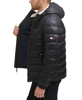 Tommy Hilfiger Men's Sherpa Lined Hooded Quilted Puffer Jacket