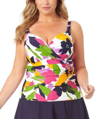 Anne Cole Plus Size Printed Underwire Ruched Tankini Top - Macy's