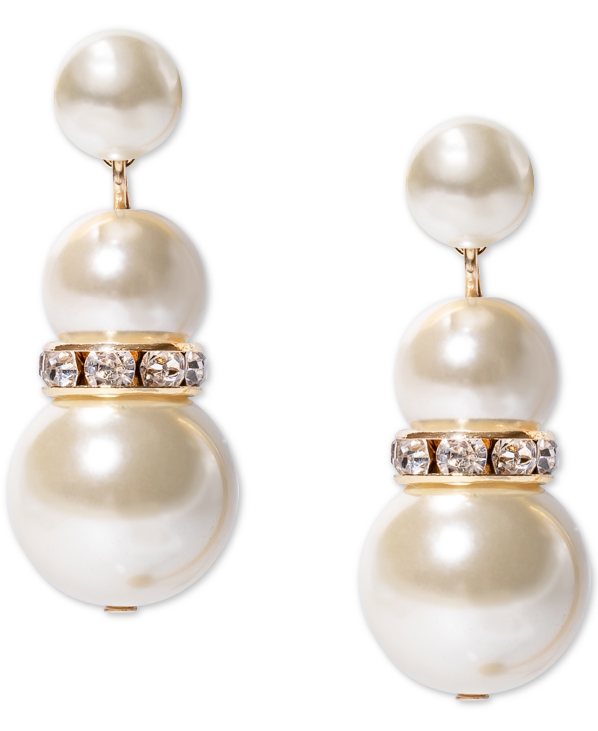 Gold-Tone Pave Rondelle Bead & Imitation Pearl Drop Earrings, Created for Macy's - White