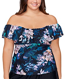 Plus Size La Flor Floral-Print Underwire Tankini Top, Created for Macy's