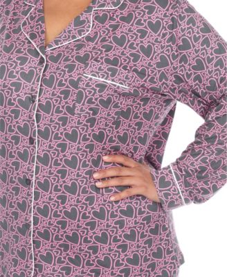 Plus Size 2 Piece Long Sleeve Heart Print Pajama Set