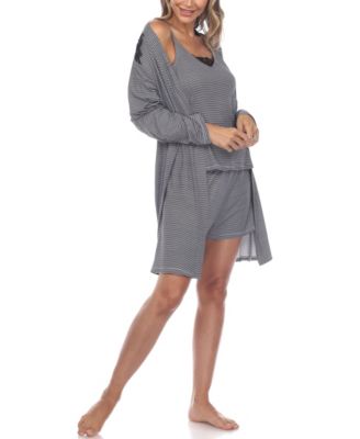 Women's 3 Piece Striped Pajama Robe Set