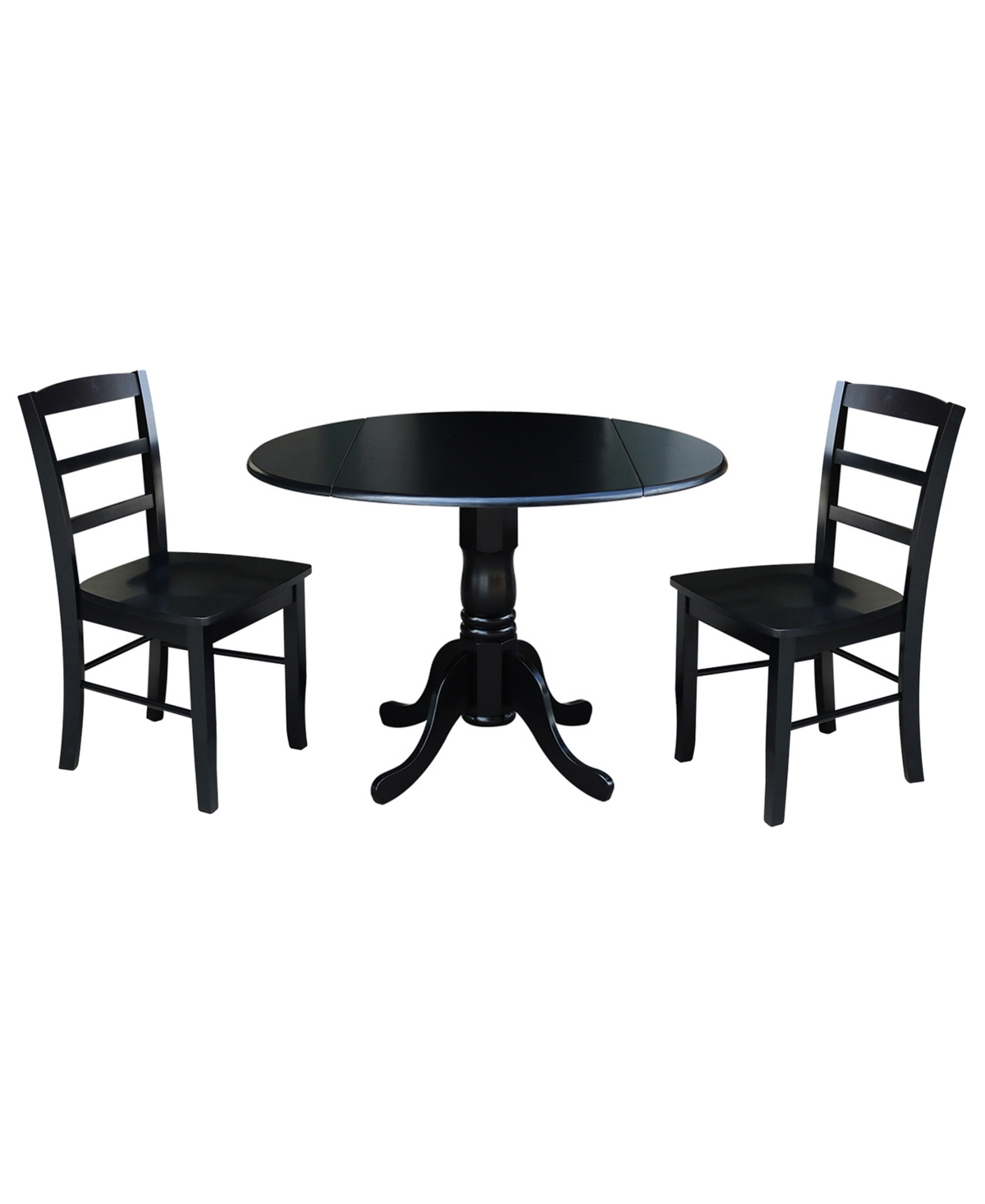International Concepts 42" Dual Drop Leaf Table With 2 Ladder Back Dining Chairs In Black