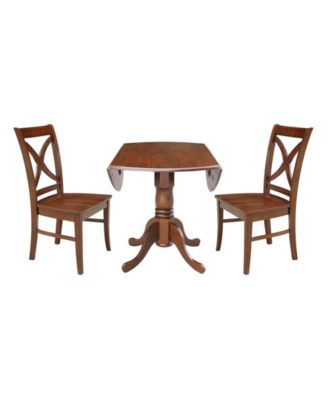 42" Dual Drop Leaf Table with 2 Cross Back Dining Chairs - 3 Piece Dining Set