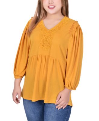 Plus Size 3/4 Sleeve Knit Gauze Top