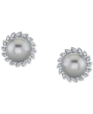 Cultured Tahitian Pearl (10mm) & Diamond (1/4 ct. t.w) Stud Earrings in 10k White Gold