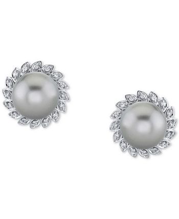 Macy's - Cultured Tahitian Pearl (10mm) & Diamond (1/4 ct. t.w) Stud Earrings in 10k White Gold