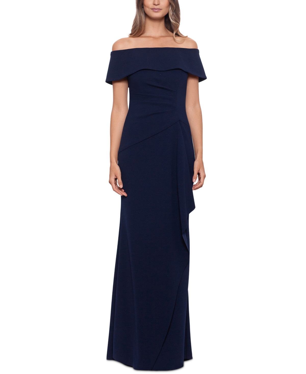 Xscape Petite Off-the-shoulder Gown In Navy | ModeSens