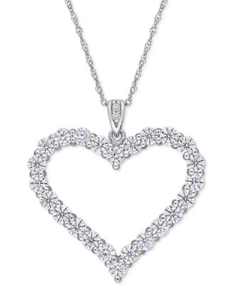 Macy's - Lab-Grown Moissanite Heart 18" Pendant Necklace (2-2/5 ct. t.w.) in Sterling Silver