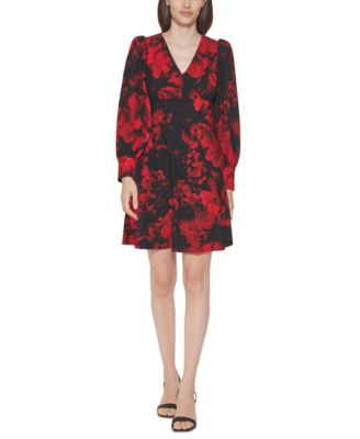 calvin klein red and black floral dress