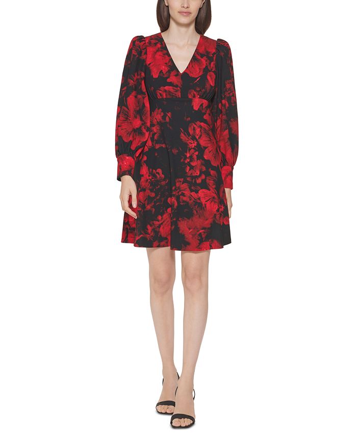Calvin Klein Floral-Print A-Line Dress & Reviews - Dresses - Women - Macy's