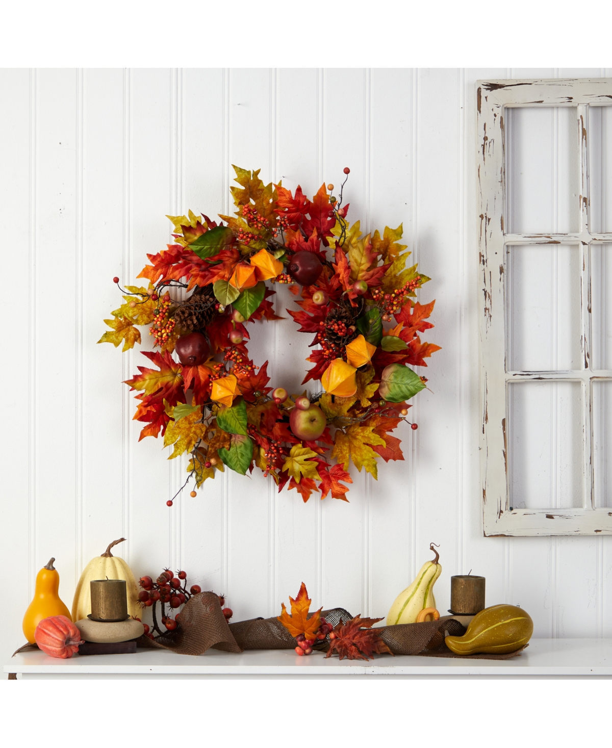 Autumn Maple Leaf and Berries Fall Artificial Wreath