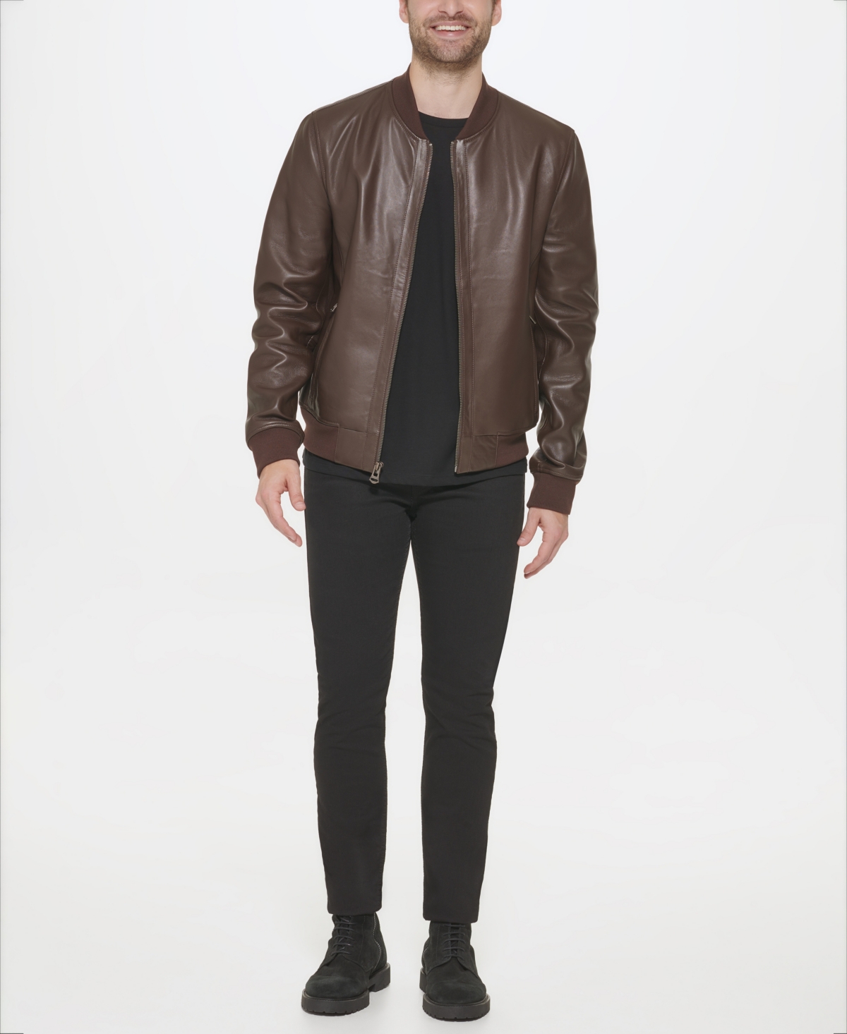 Men's Bonded Leather Varsity Jacket - Java