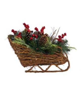 Christmas Sleigh with Pine, Pinecones and Berries Artificial Christmas Arrangement, 18"