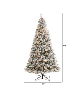 Flocked River Mountain Pine Artificial Christmas Tree with Pinecones and 650 Clear LED Lights, 9'