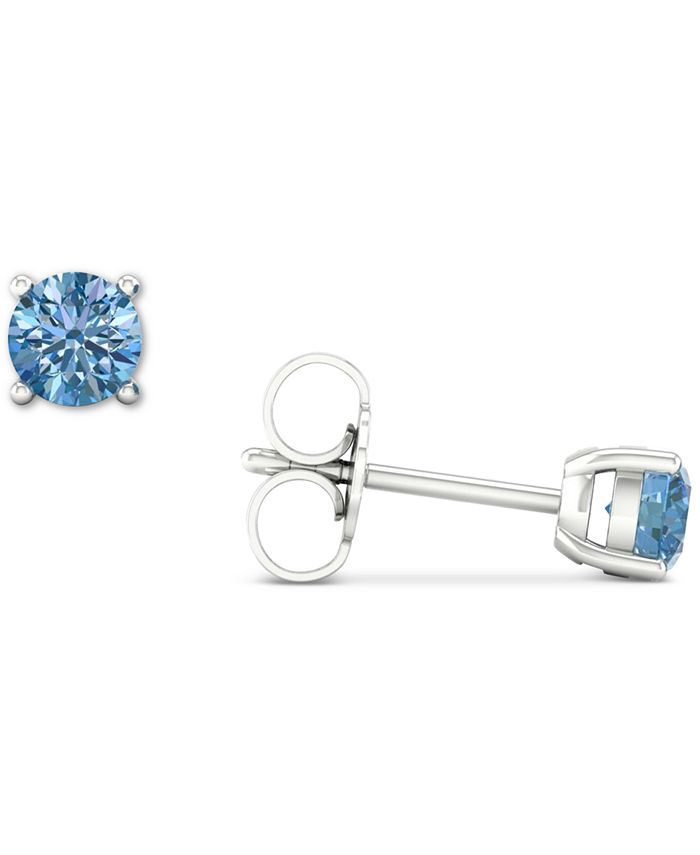 Forever Grown Diamonds - Lab-Created Blue Diamond Solitaire Stud Earrings (1/2 ct. t.w.) in Sterling Silver