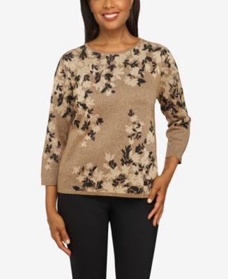 Alfred Dunner Petite Classics Floral Jacquard Sweater - Macy's