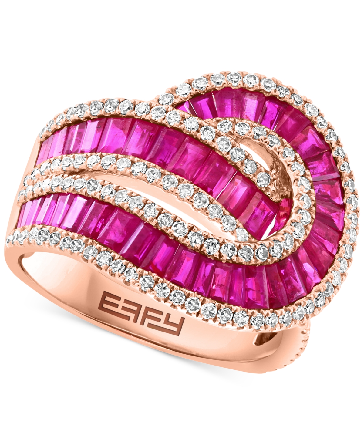 Effy Collection Effy Ruby (3-1/4 Ct. T.w.) & Diamond (5/8 Ct. T.w.) Swirl Statement Ring In 14k Rose Gold In Sapphire