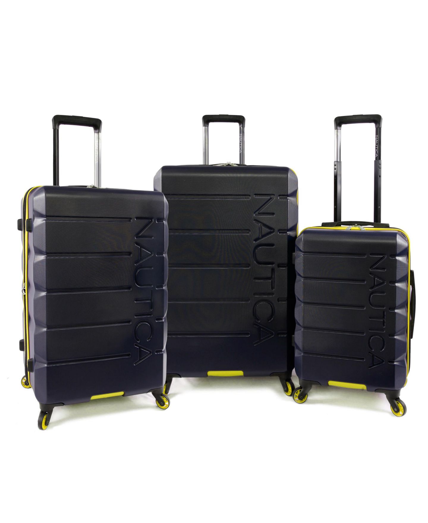 Чемоданы Nautica Lightview 3pc Hardside Luggage Set, цвет: Тёмно-синий / Жёлтый — фото 1